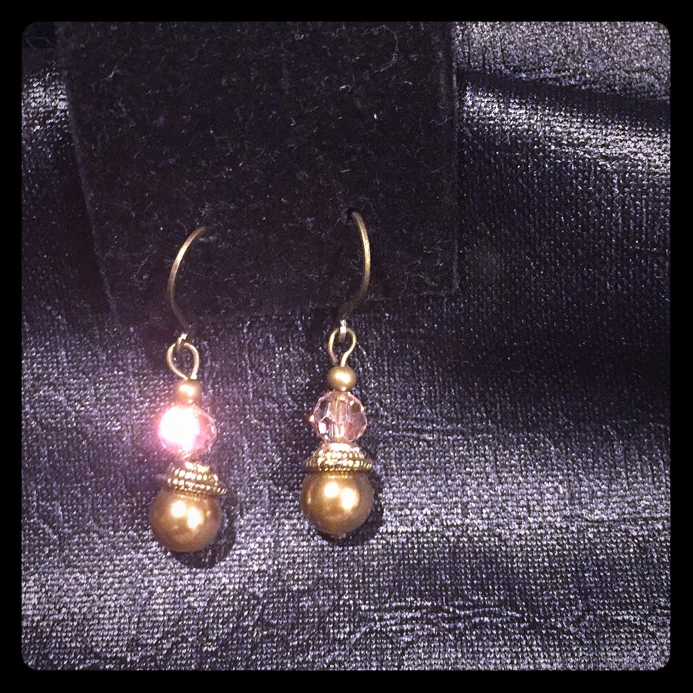 Artisan created; Gorgeous Bronze & peach Chinese crystal earrings